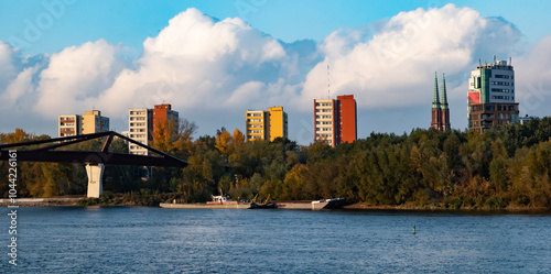 Panorama of Warsaw on the Vistula River in autumn