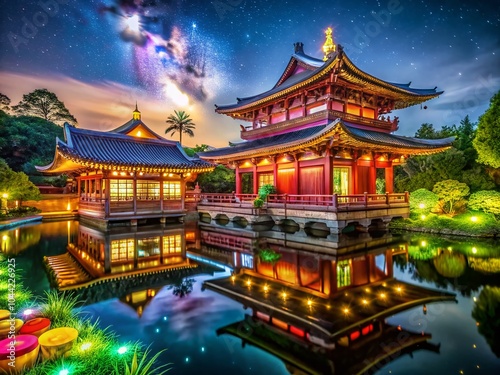 Serene Zen Buddhist Temple at Night - Tranquil Architecture and Peaceful Atmosphere