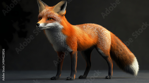 A realistic depiction of a fox showcasing its vibrant orange fur and distinctive features in a natural pose. Spirit Fox. Illustration photo