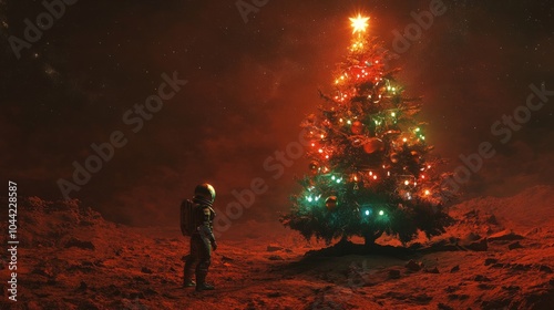 abstract christmas illustration with christmas tree and allien photo