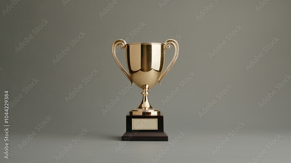 A gleaming gold trophy with decorative handles, set on a black base, symbolizing achievement and success. A gleaming gold trophy with decorative handles, set on a black base, symbolizing achievement and success.