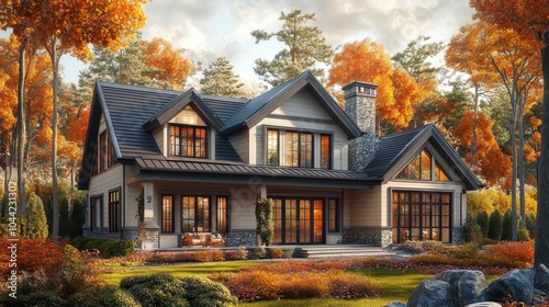 Charming Autumn Home Surrounded by Colorful Foliage