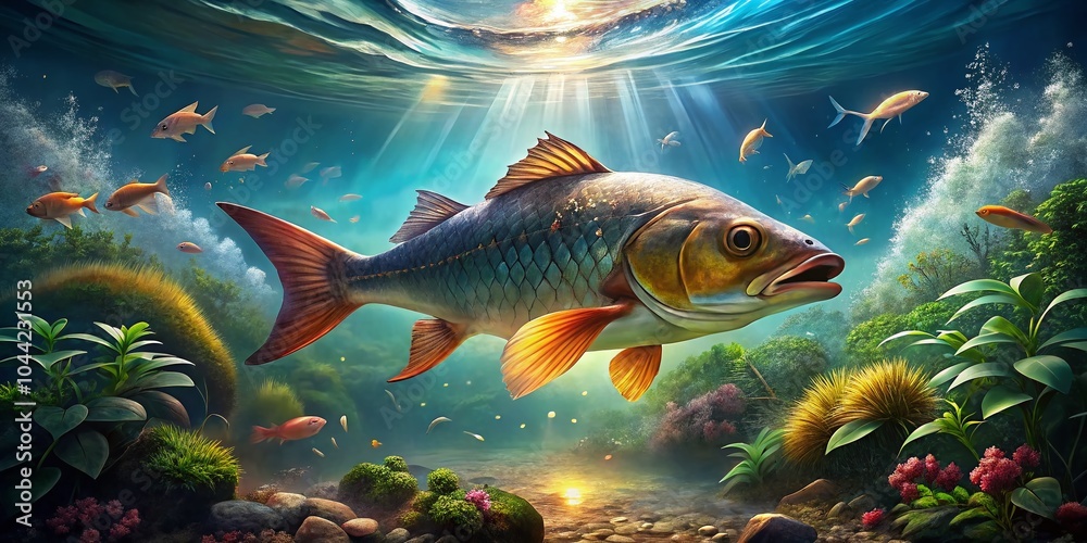 Fototapeta premium Struggling Fish Journeying Towards Freedom in a Captivating Underwater Scene