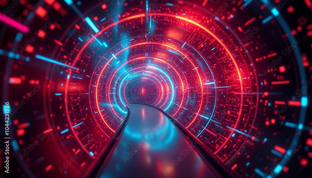 Obraz premium Futuristic Technology Background with Glowing Circuits and Digital Data Streams 