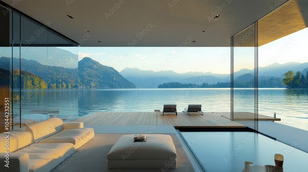 Fototapeta premium Modern Lakeside Living with Scenic View