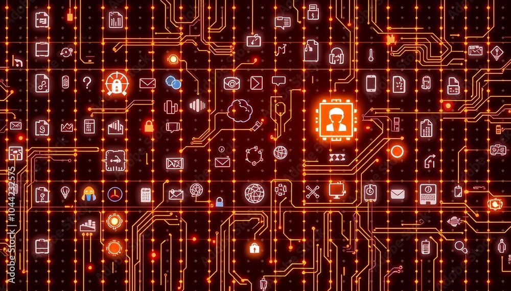 Obraz premium Futuristic Technology Background with Glowing Circuits and Digital Data Streams 