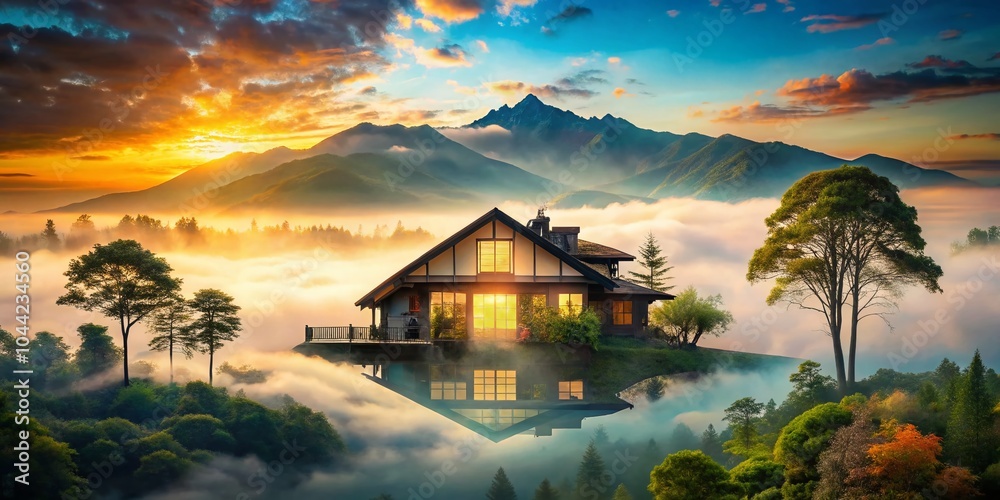 Fototapeta premium Stunning Double Exposure House with Nature Elements for Creative Photography