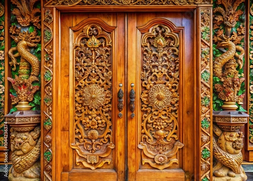 Stunning Javanese Gebyok Door: Exquisite Carved Teak Wood Partition for Traditional Decor photo