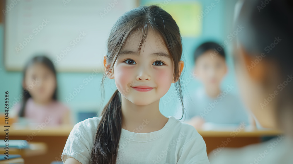 young asian female student interacting with a teacher young asian female student interacting with a teacher