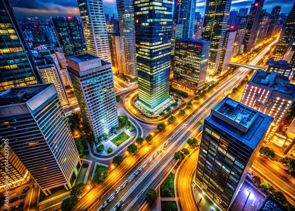 Fototapeta premium Stunning Night Photography of Urban Design Elements Illuminated by City Lights