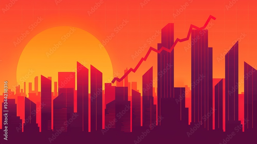 A vibrant sunset over a city skyline with rising graph lines, symbolizing growth and prosperity. A vibrant sunset over a city skyline with rising graph lines, symbolizing growth and prosperity.