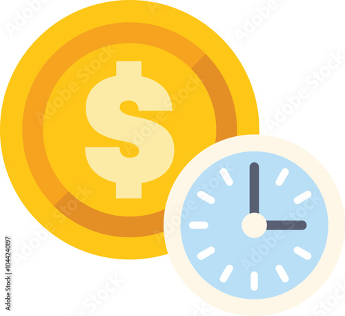 Clock ticking away next to a gold coin, symbolizing the concept of time being money