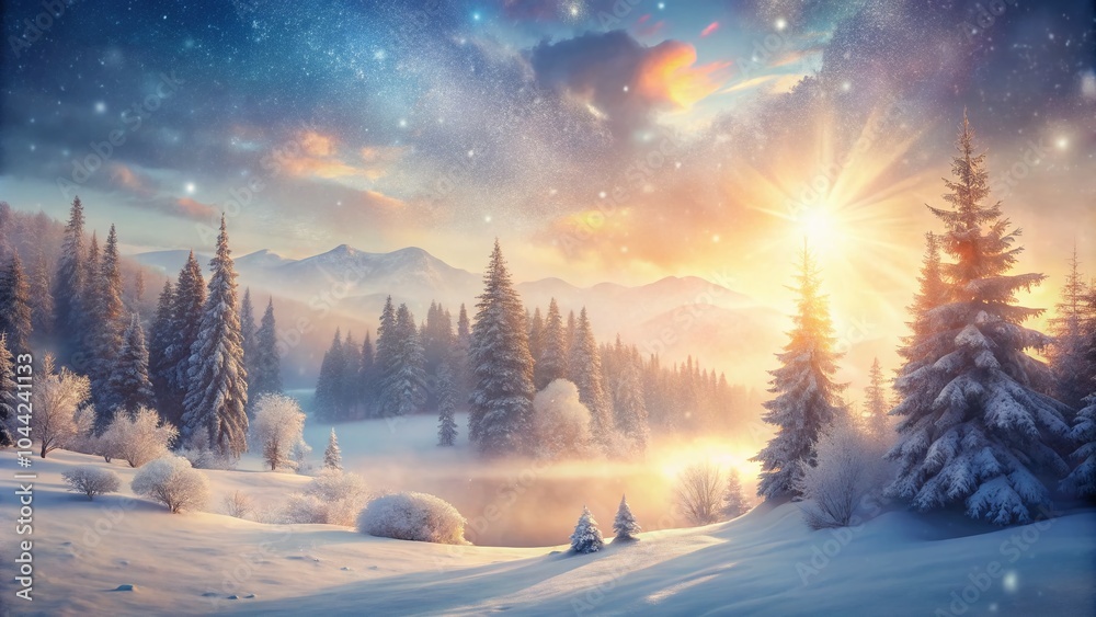Sunlight Breaking Through Fog in a Snowy Winter Wonderland - Dreamy Pastel Double Exposure Photography