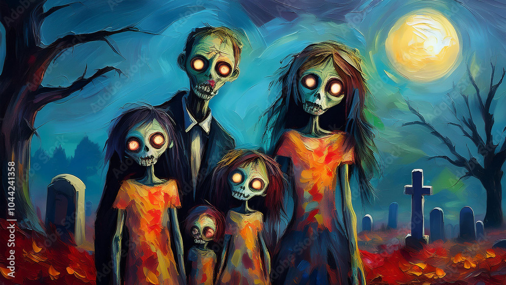 Zombie Family in a Cemetery Samsung Frame Tv Art Painting Zombie Family in a Cemetery Samsung Frame Tv Art Painting