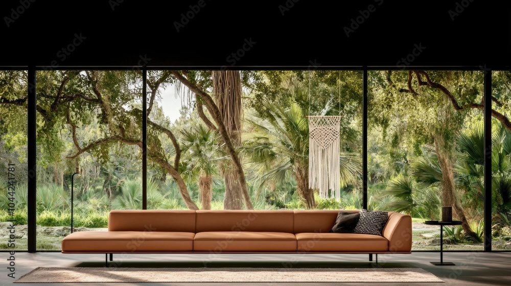 Cozy and Comfortable Modern Living Room with Scenic Garden View Cozy and Comfortable Modern Living Room with Scenic Garden View