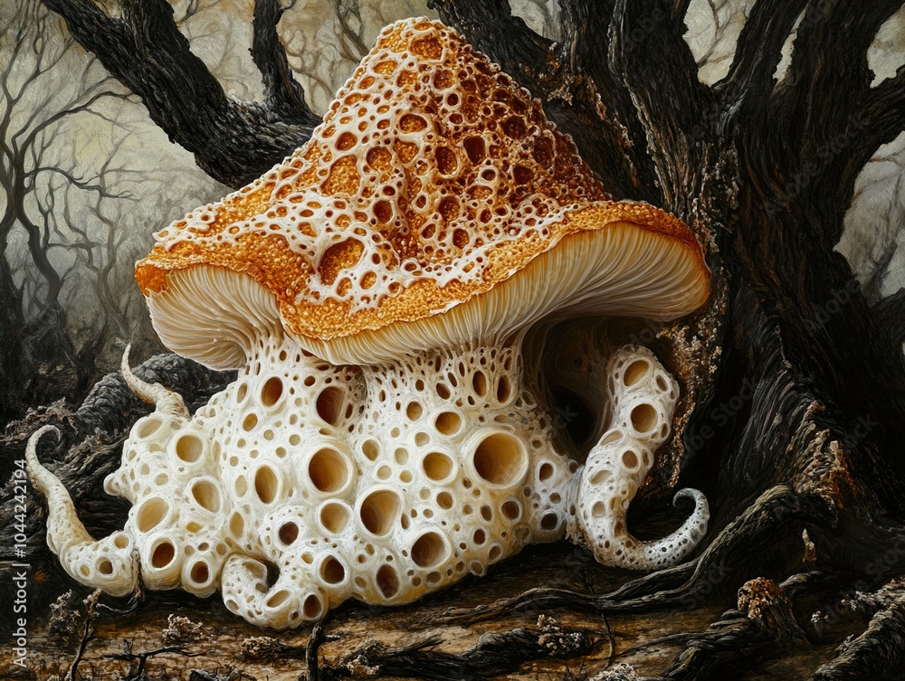 Surreal Mushroom in a Dark Forest: A Digital Painting Surreal Mushroom in a Dark Forest: A Digital Painting