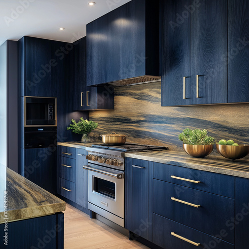 Midnight Blue Elm Cabinets in a Contemporary Urban Kitchen Design