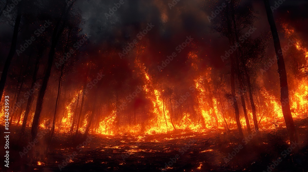 Fiery Inferno: Forest Fire Engulfs Trees in a Blaze of Destruction Fiery Inferno: Forest Fire Engulfs Trees in a Blaze of Destruction