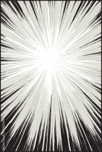 Manga halftone speed lines background with Centre composition. Comic style poster. Anime black lines movement centre effect. Superhero action background with halftone.