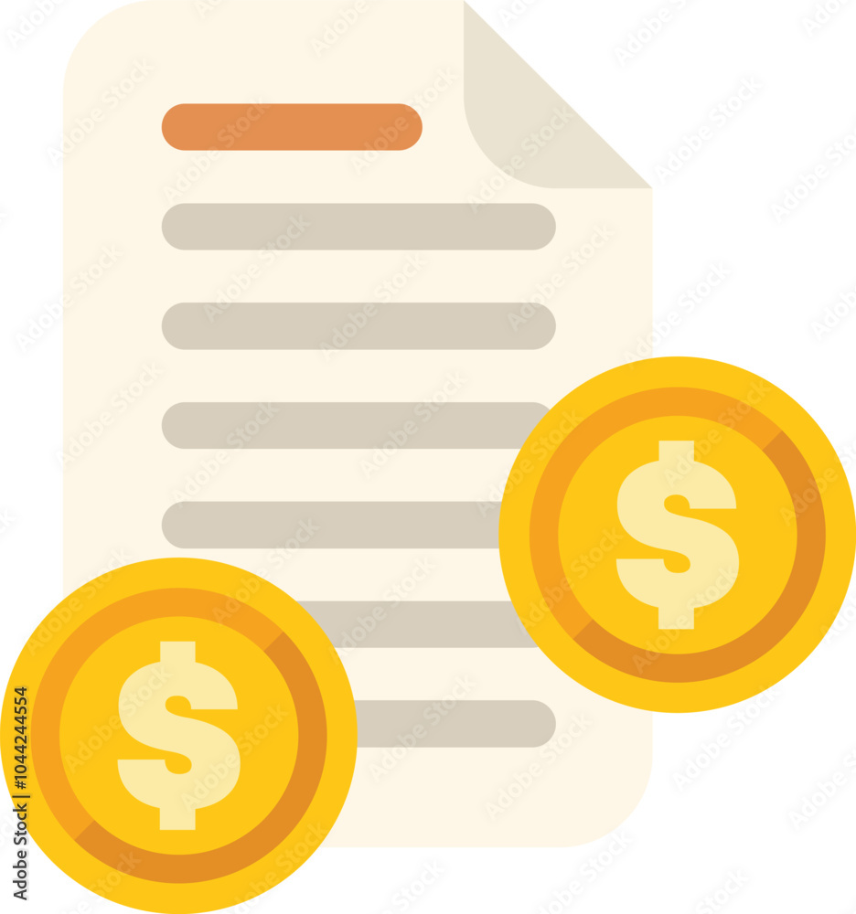 Business document with gold coins representing a financial report, invoice, or successful investment Business document with gold coins representing a financial report, invoice, or successful investment