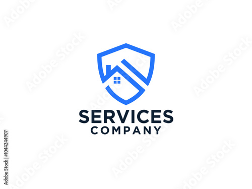 Home Protect logo design template. Vector shield and house logotype illustration. Graphic home security icon label. Modern building alarm symbol.