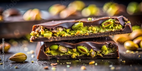 Dubai chocolate bar with green kataifi and pistachio spread with pistachio nuts