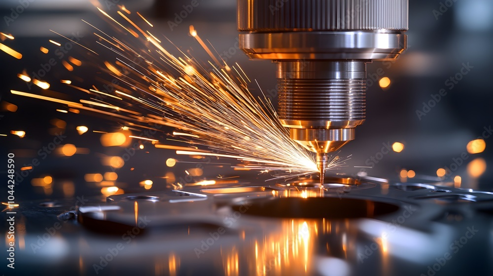 Close-up of a CNC milling machine cutting precise plastic components with a solid ball-end mill, detailed machining operation, sparks flying, high-tech industrial setup Close-up of a CNC milling machine cutting precise plastic components with a solid ball-end mill, detailed machining operation, sparks flying, high-tech industrial setup