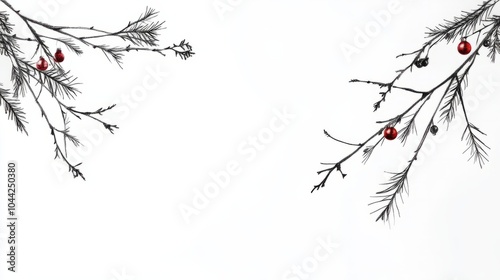 christmas background with red berries and braches