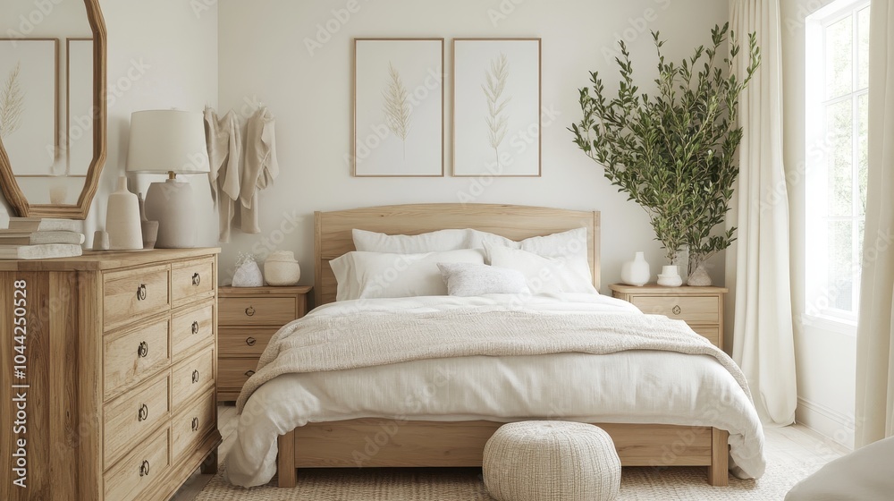 Fototapeta premium Cozy Neutral Bedroom with Natural Touches
