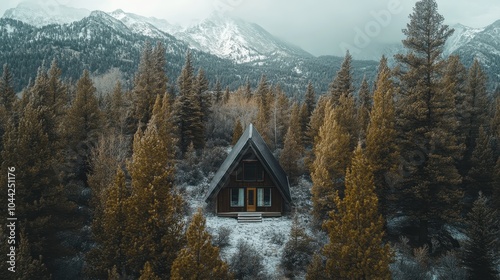 Cozy Cabin Nestled in Mountain Forest Landscape