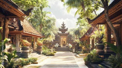 Serene Balinese Garden with Traditional Architecture