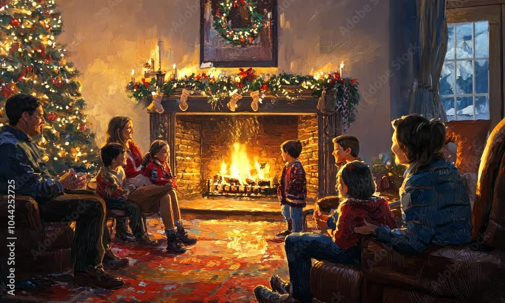 Christmas Family Gathering by the Fireplace Christmas Family Gathering by the Fireplace