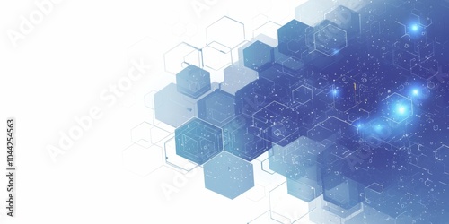 Abstract background with hexagons and blue connections for medical technology, science, or tech concept. Vector illustration on a white background. 