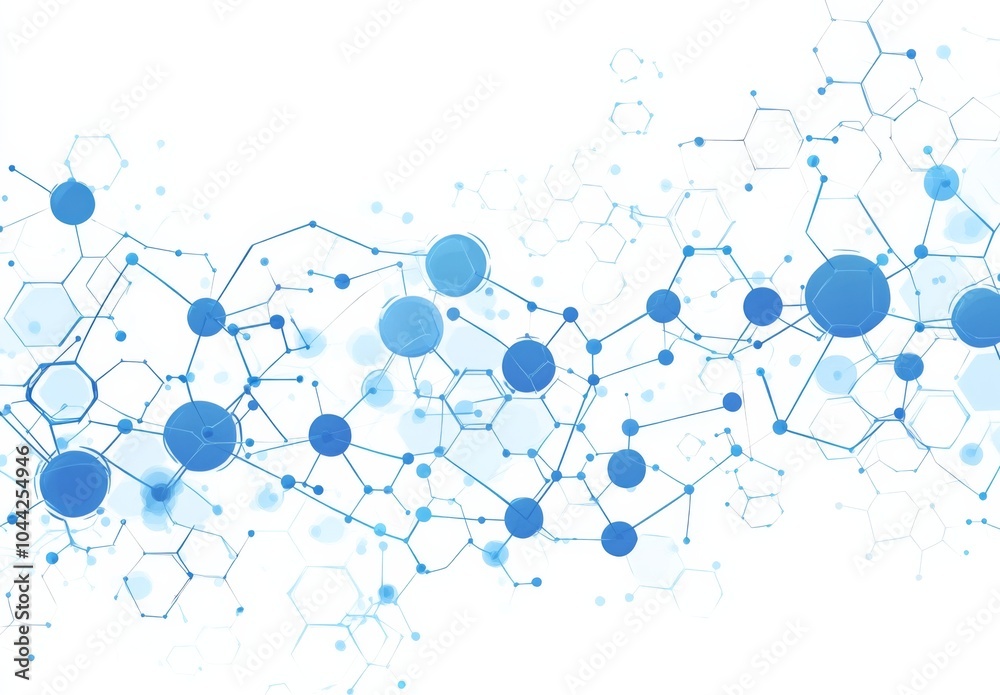 Abstract background with hexagons and blue connections for medical technology, science, or tech concept. Vector illustration on a white background. Abstract background with hexagons and blue connections for medical technology, science, or tech concept. Vector illustration on a white background.
