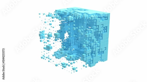 transforming blocks geometric 3d motion graphics animation loop. Can be used to represent psychology deconstruction, blockchain technology or abstract structure build
