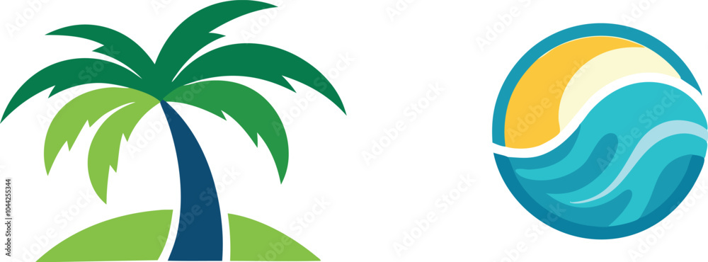 Wave beach palm logo design icon combination Vector illustration Wave beach palm logo design icon combination Vector illustration