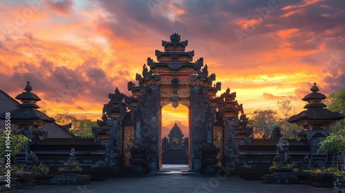 Majestic Sunset over Temple Entrance in Bali