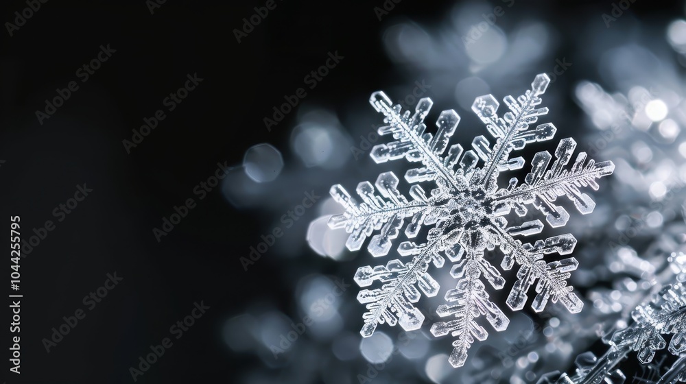 Delicate Macro Shot of a Snowflake on a Dark Background Delicate Macro Shot of a Snowflake on a Dark Background