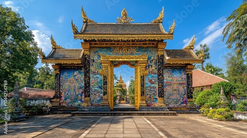 Beautiful Temple Entrance with Colorful Artwork