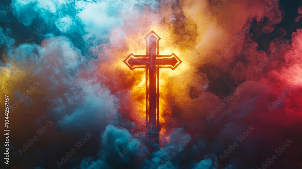 Fototapeta premium colourful holly cross with smoke