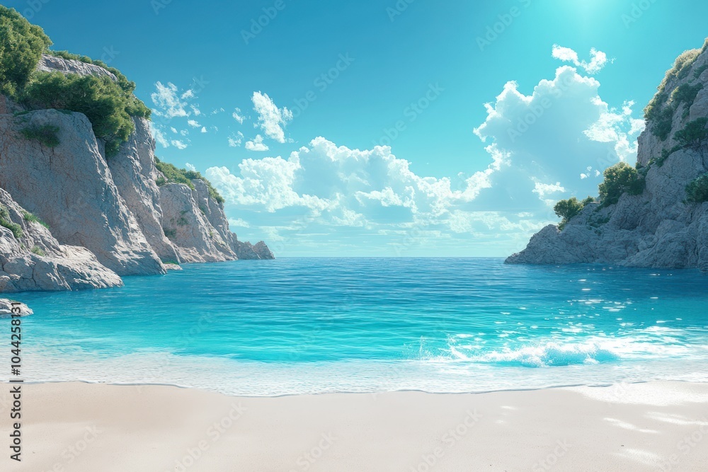 Serene Coastal Inlet with Cliffs and Blue Sky Serene Coastal Inlet with Cliffs and Blue Sky