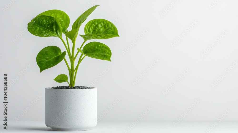 Bright green plant with intricate leaves, set in a simple, clean-lined pot, perfectly isolated on a white background, soft natural lighting Bright green plant with intricate leaves, set in a simple, clean-lined pot, perfectly isolated on a white background, soft natural lighting