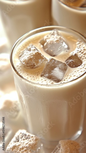 Refreshing Chilled Glass of Iced Milk with Cubes Perfect for Summer | Creamy Beverage Photography | Cold Drink Aesthetic for Dairy Lovers | Refreshment Ideas