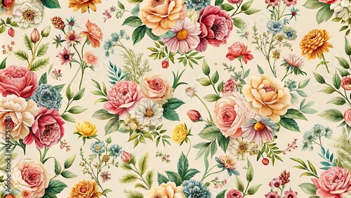 Seamless pattern with delicate flowers on light background
