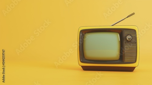 A retro television set in yellow stands prominently against a vivid yellow background, capturing the essence of nostalgia and simplicity in modern design aesthetics.