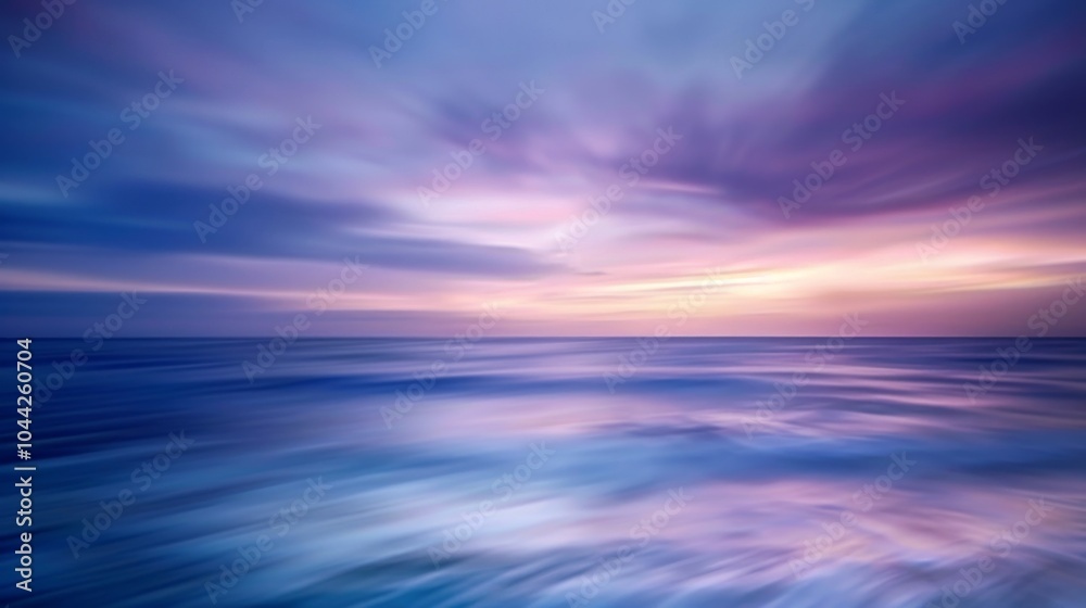 Obraz premium A mesmerizing view of a vibrant and colorful sunset over the ocean, with smooth waves blending into a dreamy purple and pink sky, capturing tranquility and peace.