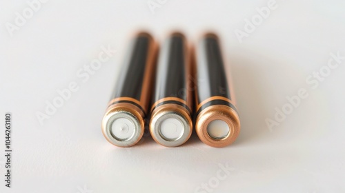 AAA Alkaline Battery on White Background - a practical and distinct visual. The AAA alkaline battery on a pure white backdrop creates a useful and recognizable scene photo