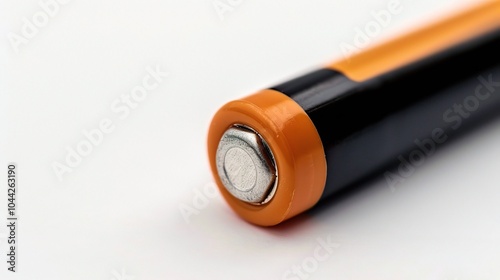 AAA Alkaline Battery on White Background - a practical and distinct visual. The AAA alkaline battery on a pure white backdrop creates a useful and recognizable scene photo