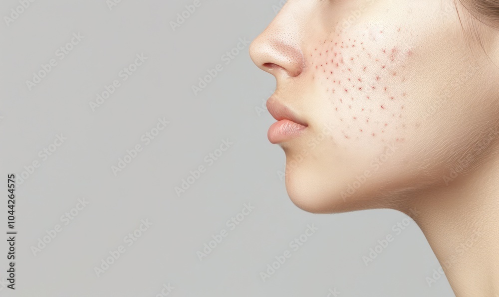 Portrait of Woman with Pimples on Light Background - Studio Shot with Copy Space Portrait of Woman with Pimples on Light Background - Studio Shot with Copy Space