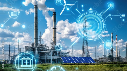 Wallpaper Mural Industrial Power Plant with Emitting Smokestacks Torontodigital.ca